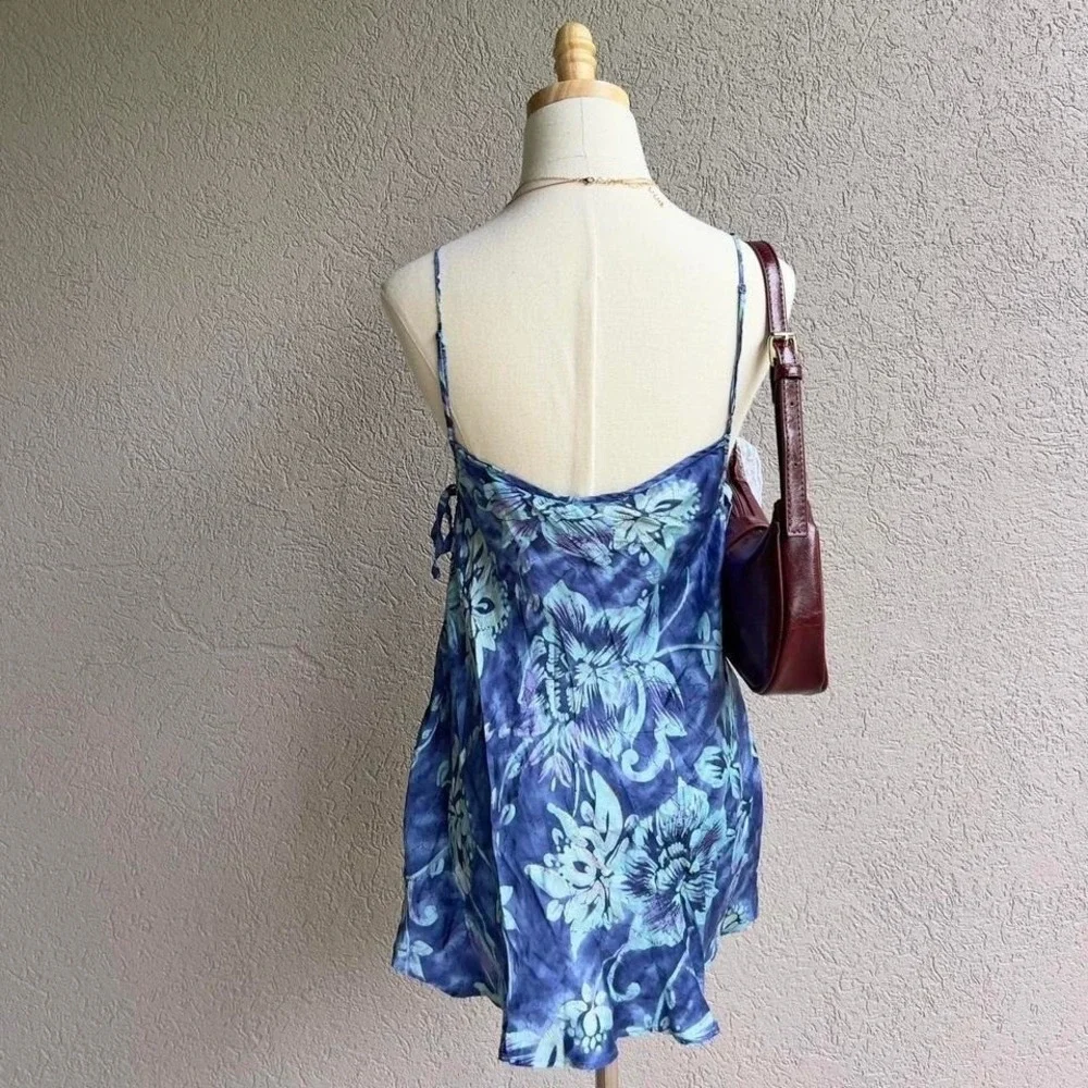 Vtg Y2K 2000 Victoria's Secret 100% Silk Slip Dress Babydoll Cami Blue Lingerie - Picture 6 of 8
